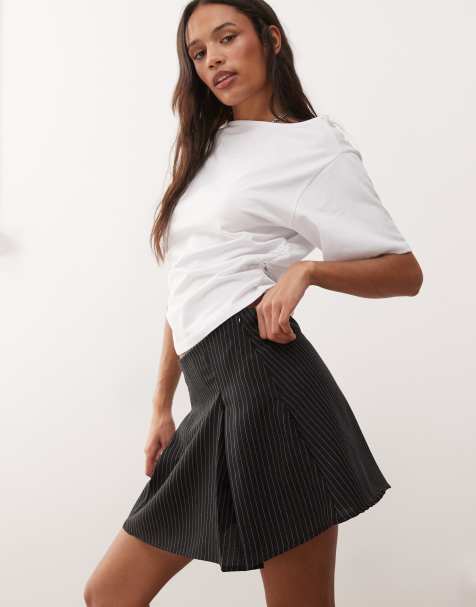 Reclaimed Vintage tailored mini skort in pinstripe - BLACK - view 1