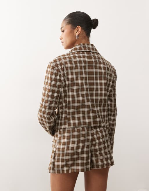 Reclaimed Vintage tailored mini skort with bows in brown plaid - part of a set, 4 of 5