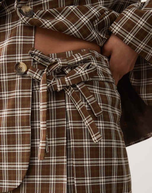 Reclaimed Vintage tailored mini skort with bows in brown plaid - part of a set, 5 of 5