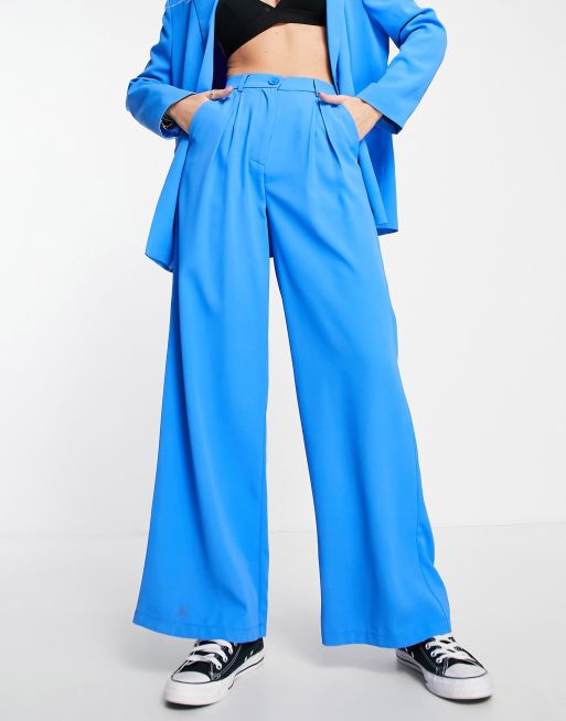 Pieces high waisted wide leg tailored pants in blue - part of a