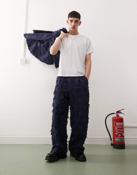 Reclaimed Vintage tailored pants in navy with fraying (part of a set) - view 1