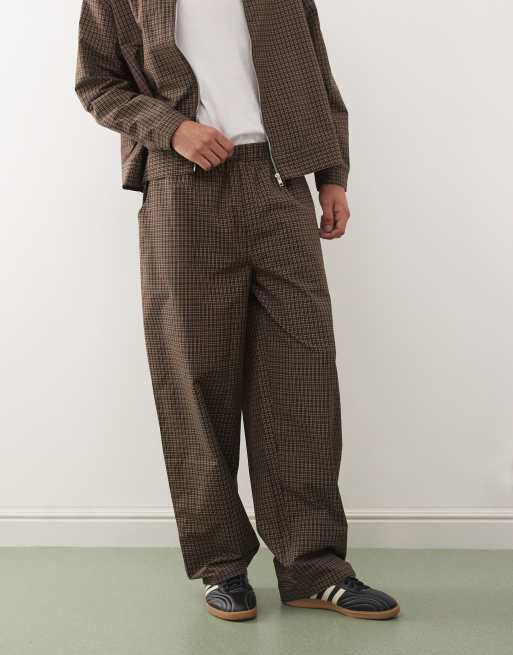 Reclaimed Vintage tailored pants with elasticated waistband in brown check (part of a set), 3 of 5