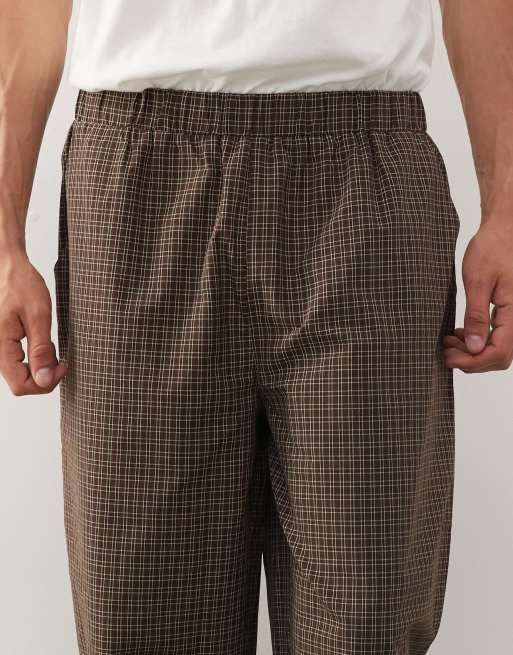 Reclaimed Vintage tailored pants with elasticated waistband in brown check (part of a set), 5 of 5
