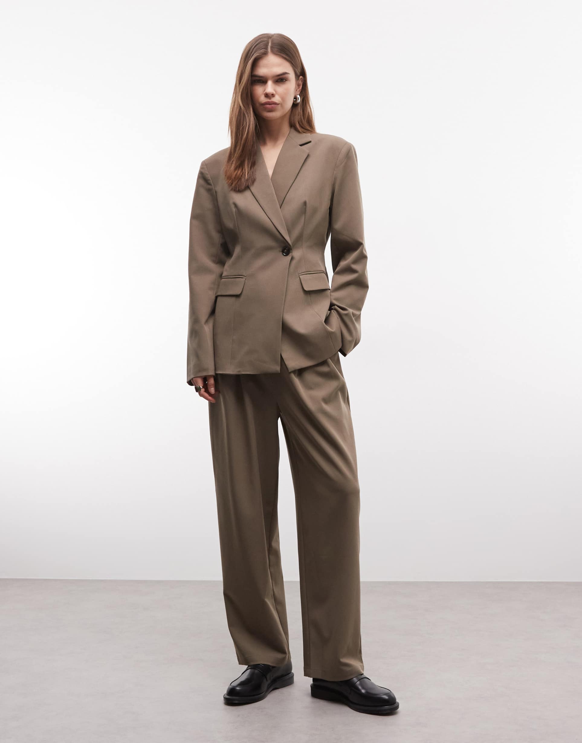 reclaimed vintage tailored pleat detail pants in khaki - part of a set