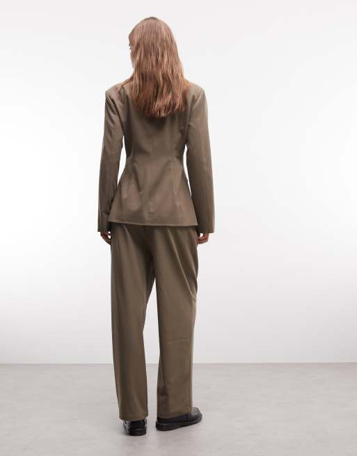 Reclaimed Vintage tailored pleat detail trouser co-ord in khaki, 2 of 5