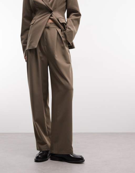 Reclaimed Vintage tailored pleat detail trouser co-ord in khaki, 5 of 5