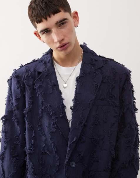 Reclaimed Vintage tailored suit in navy with fraying - view 1