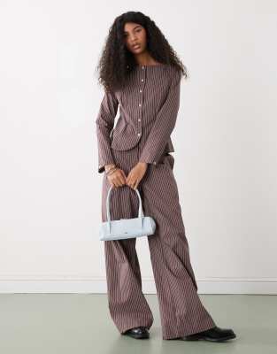 Reclaimed Vintage tailored top with button down front in brown and blue pinstrip