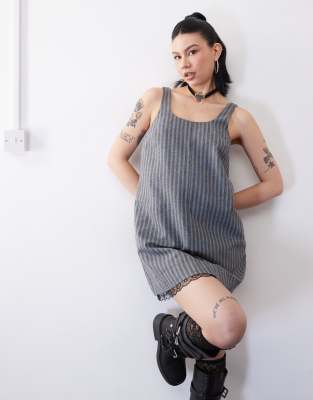 Reclaimed Vintage Tailored Trapeze Pinafore Dress With Lace Trim-multi
