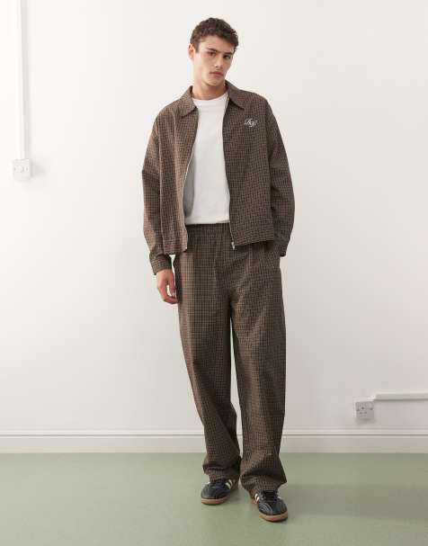 Reclaimed Vintage tailored trouser with elasticated waistband co-ord in brown check