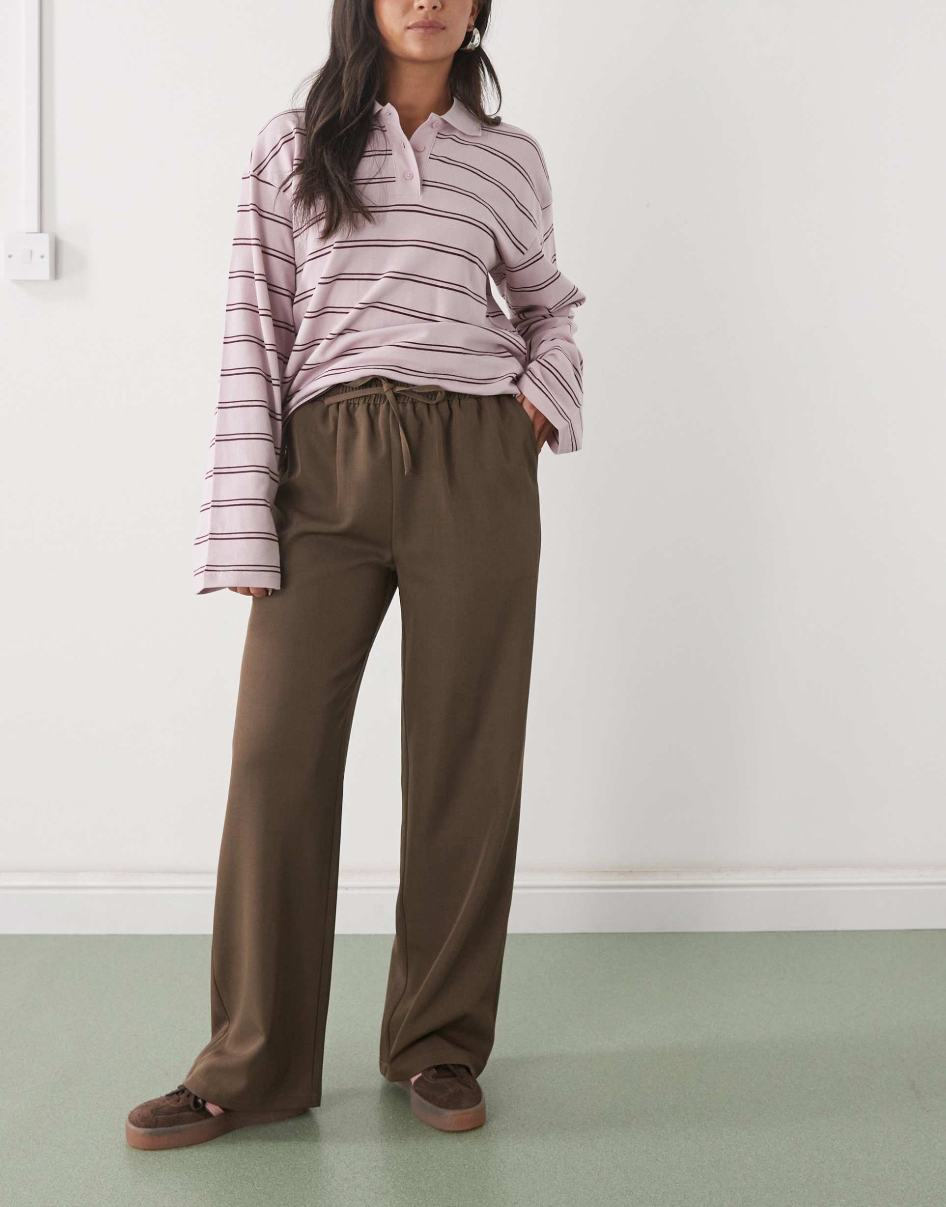 reclaimed vintage tailored wide leg pants in chocolate brown