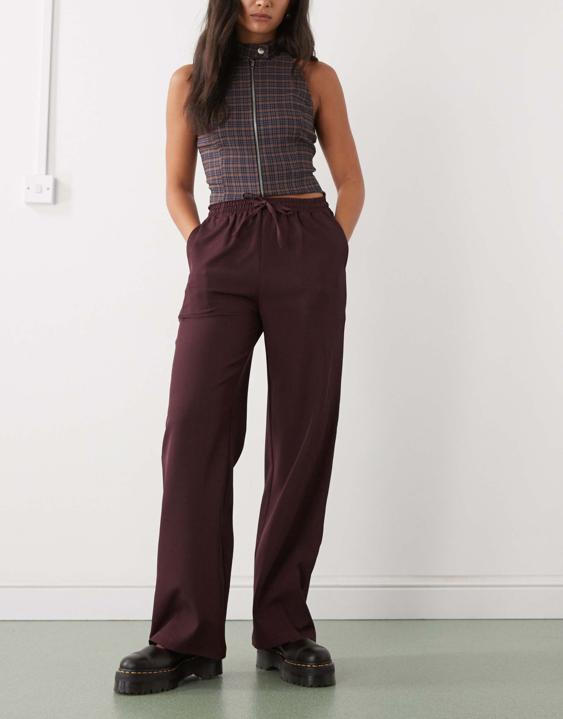 reclaimed vintage tailored wide leg pants in wine