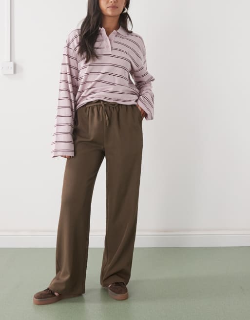 Reclaimed Vintage tailored wide leg trouser in chocolate brown 