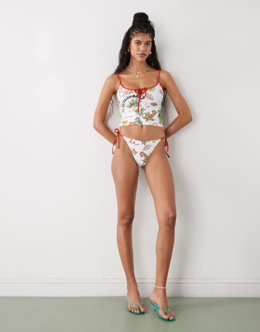 Reclaimed Vintage tankini set in retro tropical postcard print