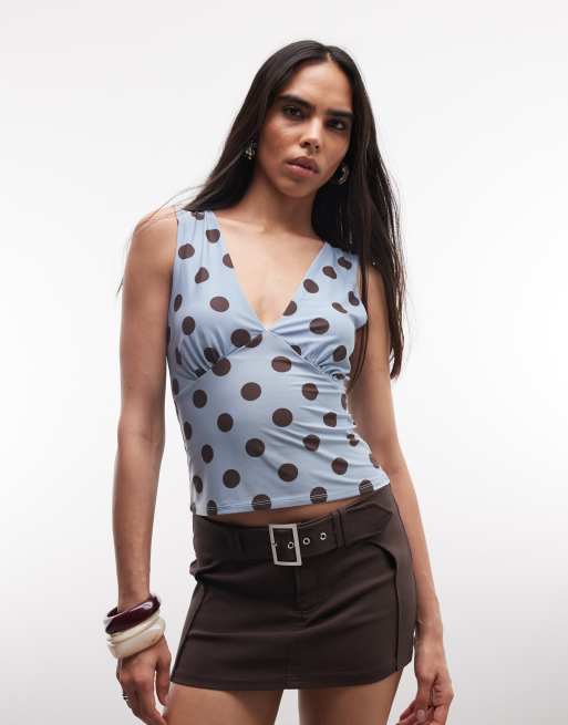 Reclaimed Vintage – Tanktop in Blau mit V-Ausschnitt und Polka-Dot-Muster