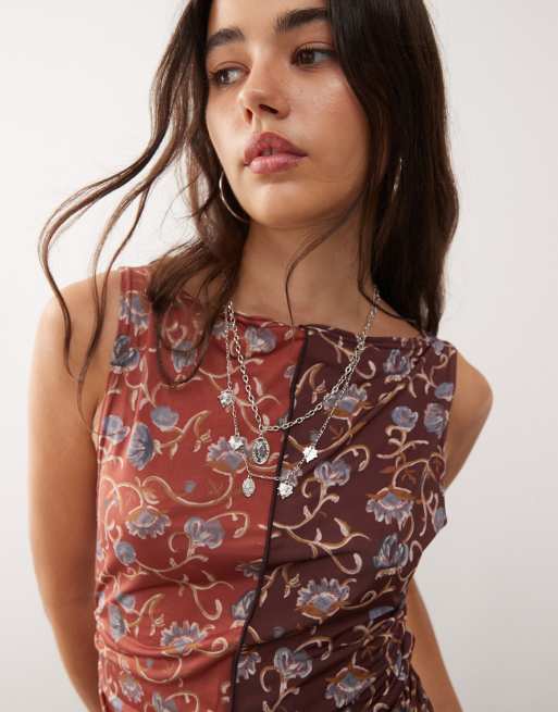 Reclaimed Vintage - Tanktop med lige hals og bindebåndsdetalje og opdelt print, 4 af 4
