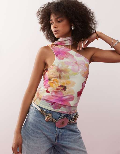 Reclaimed Vintage - Tanktop med udskåret hals og tropisk tørklædeprint 