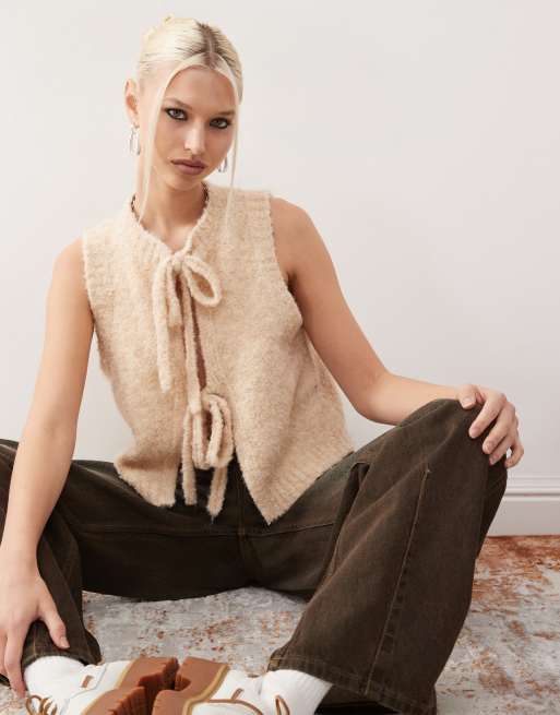 Reclaimed Vintage - Tanktop met gestrikte voorkant in beige