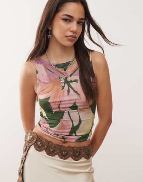 Reclaimed Vintage - Tanktop met schuine hals in aquarel bloemenprint - view 1