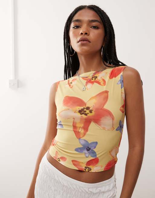 Reclaimed Vintage - Tanktop met schuine hals in tropische bloemenprint
