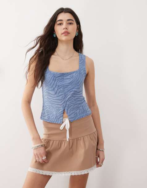 Reclaimed Vintage - Tanktop met split aan de voorkant en zebra-flockprint in blauw - view 1