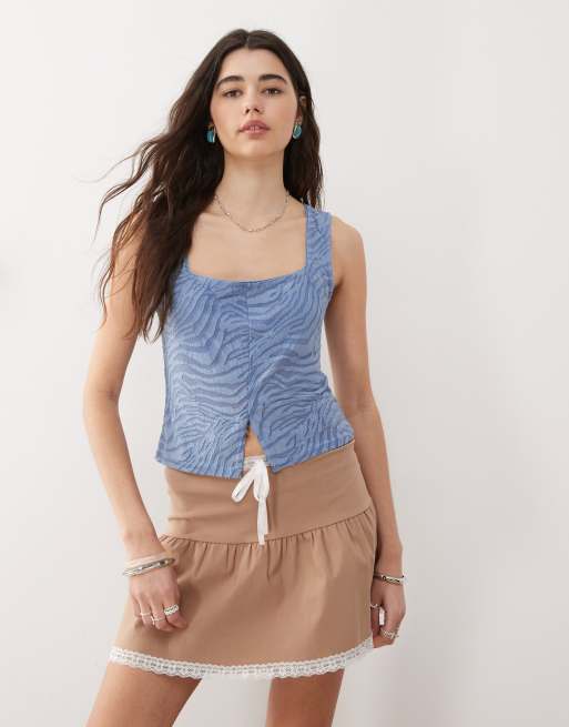 Reclaimed Vintage - Tanktop met split aan de voorkant en zebra-flockprint in blauw