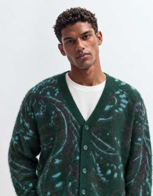 Reclaimed Vintage tapestry print oversized knit cardigan in forest green, 8 of 8