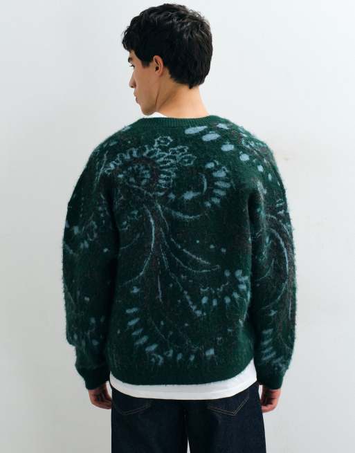 Reclaimed Vintage tapestry print oversized knitted cardi in forest green, 2 of 8
