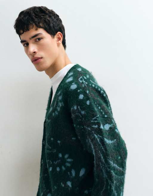Reclaimed Vintage tapestry print oversized knitted cardi in forest green, 4 of 8