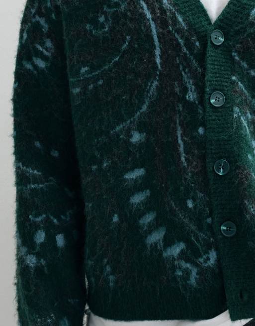 Reclaimed Vintage tapestry print oversized knitted cardi in forest green, 5 of 8
