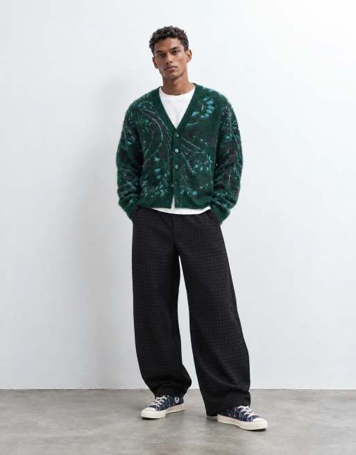 Reclaimed Vintage tapestry print oversized knitted cardi in forest green, 6 of 8