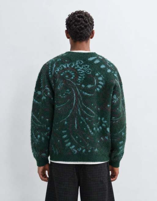 Reclaimed Vintage tapestry print oversized knitted cardi in forest green, 7 of 8
