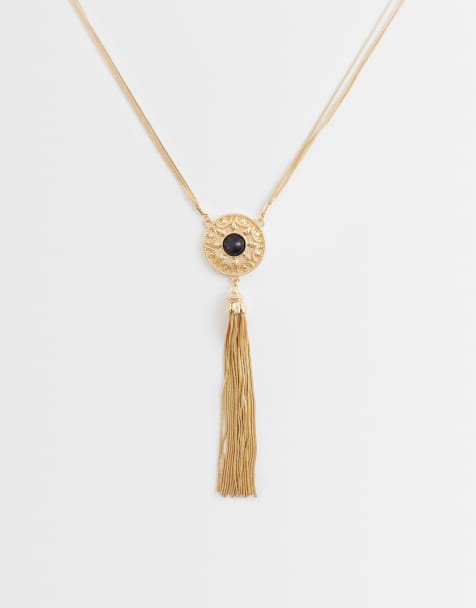 Reclaimed Vintage tassel long line pendant necklace in gold - view 1