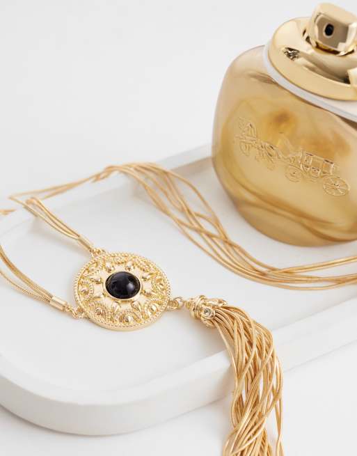 Reclaimed Vintage tassel longline pendant necklace in gold tone, 2 of 4