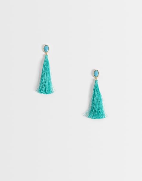 Reclaimed Vintage tassel stud earrings turquoise - view 1
