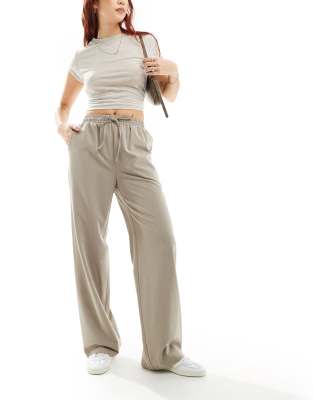 taupe pinstripe pull on pants-Neutral