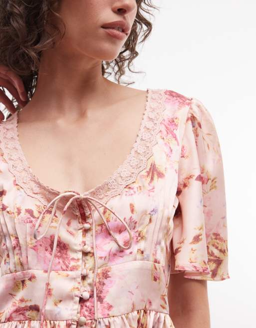 Reclaimed Vintage - Tea-top i satin med blomsterprint og blondekanter, 3 af 4