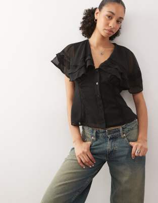 Reclaimed Vintage Tea Top With Cape Collar In Black