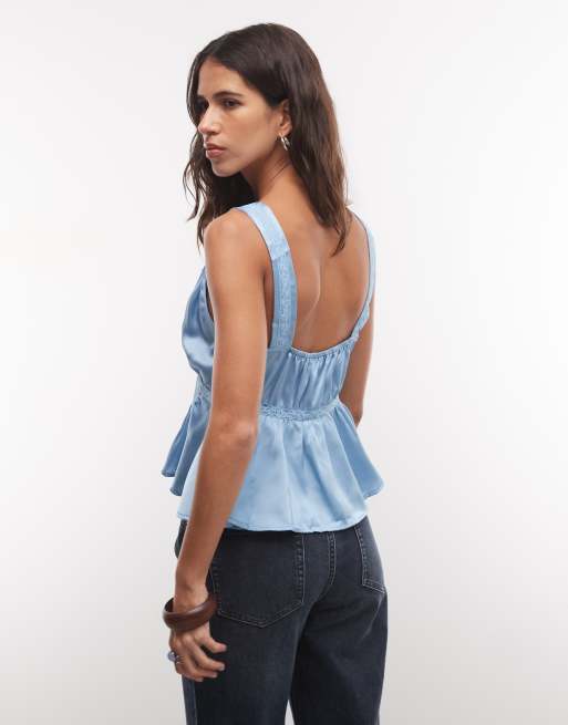 Reclaimed Vintage tea top with pintucks and buttons in dusty blue, 4 of 4