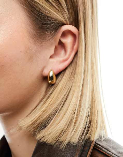 Reclaimed Vintage teardrop chubby hoops in gold - view 1