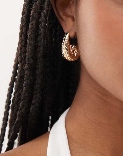 Reclaimed Vintage teardrop chubby shell hoop earrings in gold - view 1
