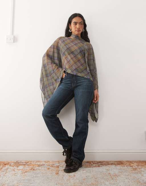 Reclaimed Vintage - Ternet blød kappetop med asymmetrisk kant og matchende tørklæde, 2 af 4