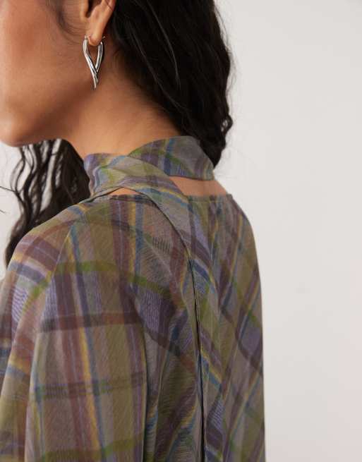 Reclaimed Vintage - Ternet blød kappetop med asymmetrisk kant og matchende tørklæde, 3 af 4