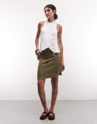 Reclaimed Vintage Textured Awkward Length Skirt In Green