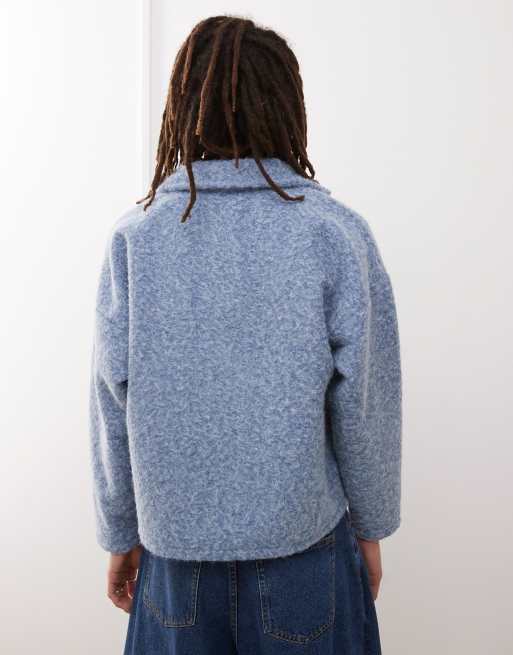 Reclaimed Vintage textured boxy oversized polo sweater in baby blue, 4 of 4