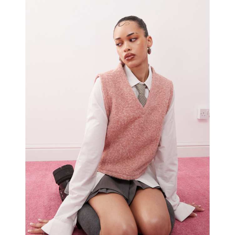 Reclaimed Vintage textured boxy sweater vest in pink | ASOS