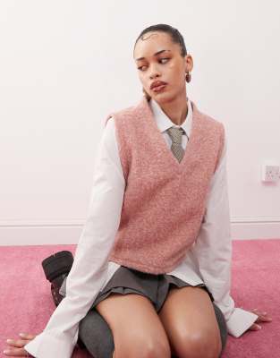 reclaimed vintage textured boxy sweater vest in pink