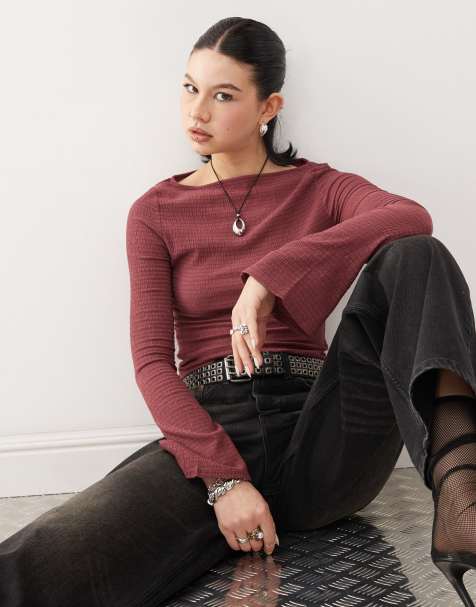 Reclaimed Vintage textured flared sleeve top in dusty pink - view 1