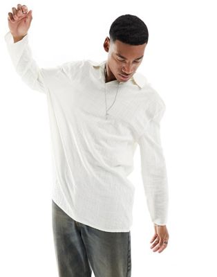 Reclaimed Vintage textured long sleeve shirt in ecru - ASOS Price Checker