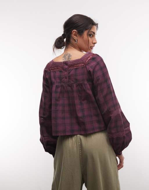 Reclaimed Vintage textured plaid blouse, 3 of 4